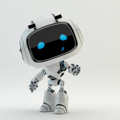 Cute white smiling robotic teen – mini unit robot toy gesturing, 3d rendering
 - obrazy, fototapety, plakaty