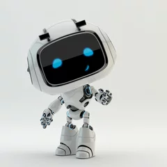 Fotobehang Cute white smiling robotic teen – mini unit robot toy gesturing, 3d rendering  © Vladislav Ociacia