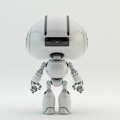 Cute white robotic teen – mini unit robot toy, 3d rendering backwards

