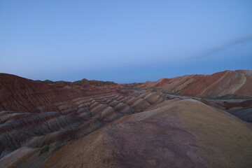 colorful Danxia Landform mountains at evening. in Zhangye, Gansu province China.