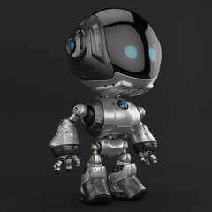 Stylish robotic character - silver colored charming fun bot, 3d rendering in profile