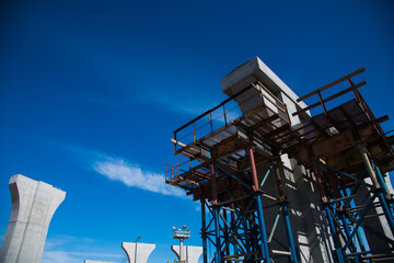 Construction of the interchange of a road bridge across the river