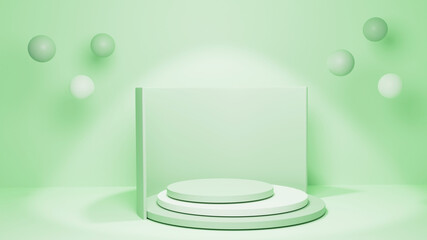 3D green podium or mock up scene with abstract geometric shapes. 3D render.