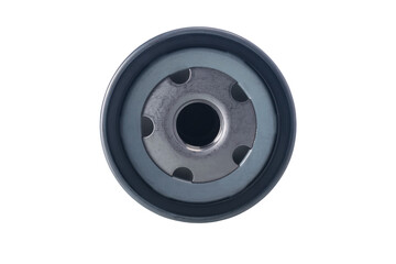 oil filter for a car motor, top view, isolated on white