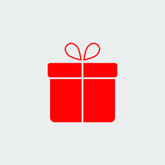 Red gift box icon on a white background, vector illustration
