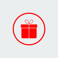 Red gift box icon on a white background, in a red circle vector illustration
