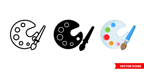 Paint palette icon of 3 types. Isolated vector sign symbol.