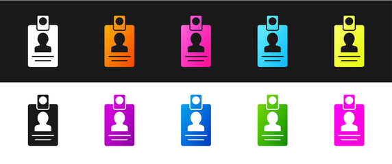 Set Identification badge icon isolated on black and white background. It can be used for presentation, identity of the company, advertising. Vector.