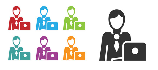 Black Businessman icon isolated on white background. Business avatar symbol user profile icon. Male user sign. Set icons colorful. Vector.