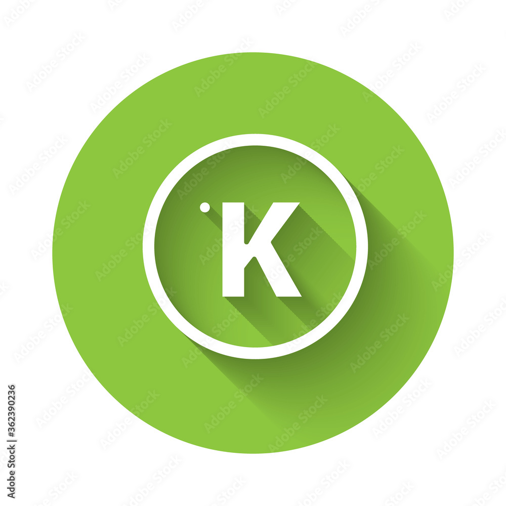 Poster white kelvin icon isolated with long shadow. green circle button. vector.