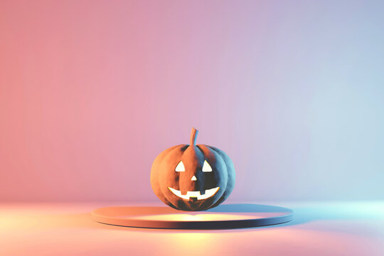 Halloween concept, Pumpkin on pastel colors background. 3d render