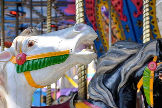 Close up of horses on a merry go round carousel.