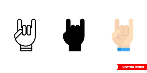Rock gesture icon of 3 types. Isolated vector sign symbol.