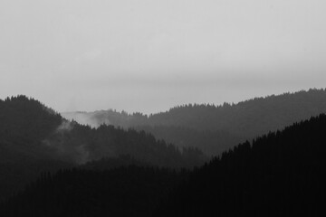 fog over mountains forests