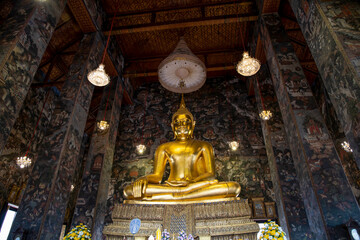 Bangkok,Thailand-July 4,2020:The big gold buddha statue in side chuch in Suthat temple at bangkok