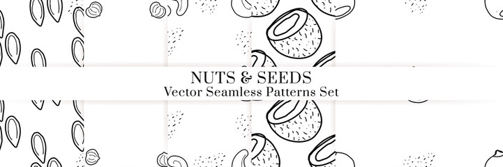 Nuts and seeds vector pattern. Outline hand drawn design