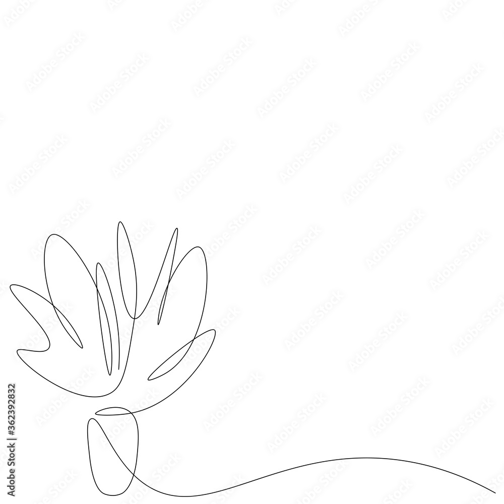 Wall mural plant in pot line drawing on white background, vector illustration