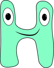 Funny children's colorful bright alphabet. The Letter H. Funny round surprised eyes. A friendly image. Joking friends of the letter.