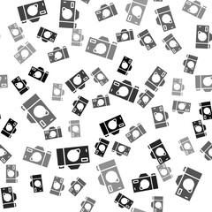 Black Photo camera icon isolated seamless pattern on white background. Foto camera icon. Vector.