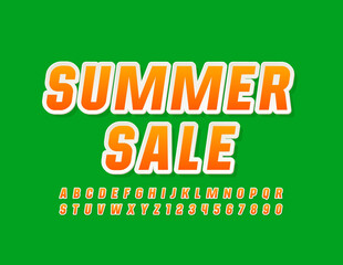 Vector colorful poster Summer Sale. Bright stylish Font. Trendy Uppercase Alphabet Letters and Numbers.
