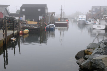 Obraz premium The Crick in fog at Fishermans Cove Eastern Passage Halifax Nova Scotia