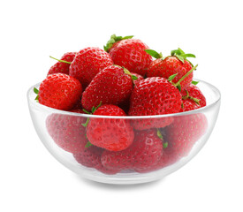 Ripe strawberries in bowl isolated on white