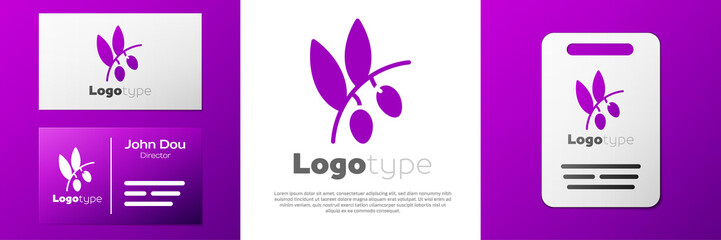 Logotype Olives branch icon isolated on white background. Logo design template element. Vector.
