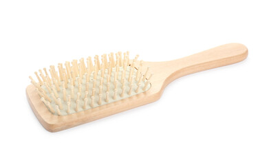 New wooden hair brush isolated on white