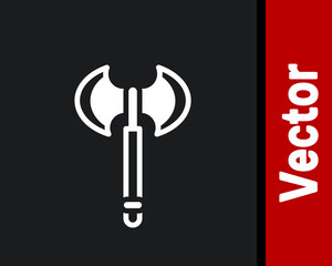 White Medieval axe icon isolated on black background. Battle axe, executioner axe. Medieval weapon. Vector.