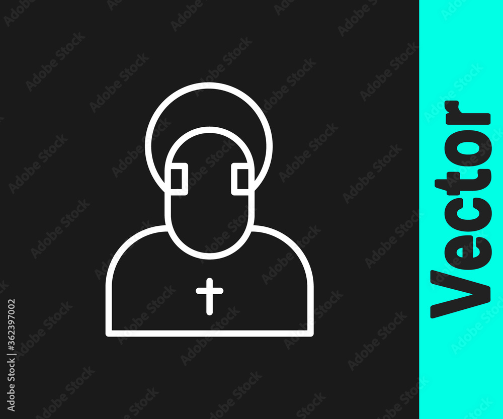 Poster white line monk icon isolated on black background. vector.