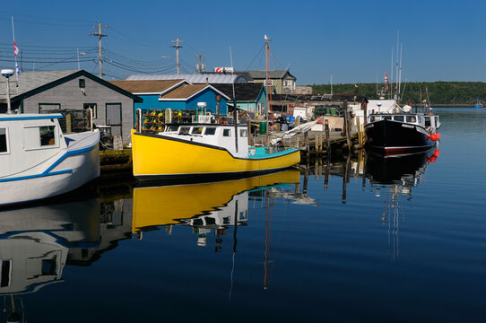 Fishing boats and lobster traps at Fishermans Cove Eastern Passage Halifax Nova Scotia
