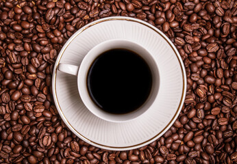 Black coffee with coffee beans