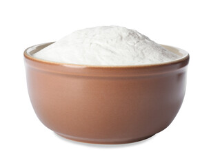 Bowl with baking soda isolated on white