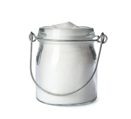 Jar with baking soda isolated on white