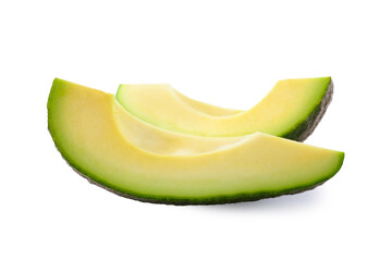 Slices of ripe avocado isolated on white