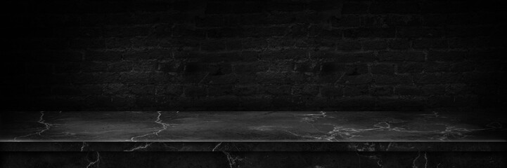 Empty marble black table top cement black.