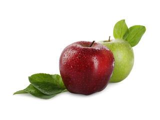 Fresh juicy red and green apples isolated on white