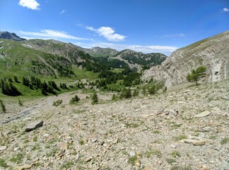 Lac d'Allos dans le parc du Mercantour au mont pelat avec des glacier et des animaux sauvages, randonnées et refuges, Alpes de haute Provence, France, montage pic et sommet.