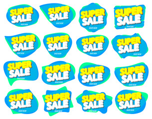 Set Super Sale bubble banners design template, discount tags, app icons, vector illustration