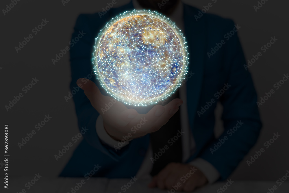 Poster digital image of distant solar system showing global technology networks. elements of this image fur