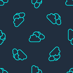 Green line Sun and cloud weather icon isolated seamless pattern on blue background. Vector.