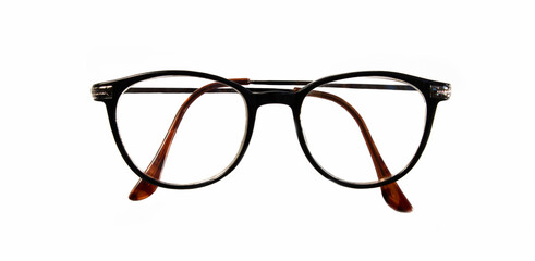 Round shaped glasses isolated on white background. Black retro frame