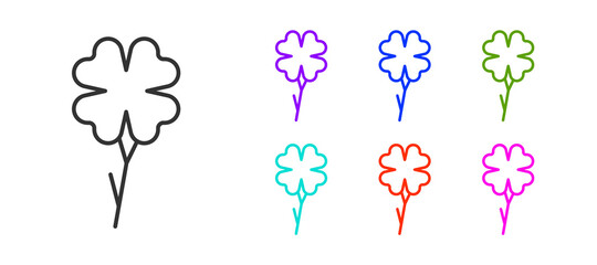 Black line Four leaf clover icon isolated on white background. Happy Saint Patrick day. Set icons colorful. Vector.