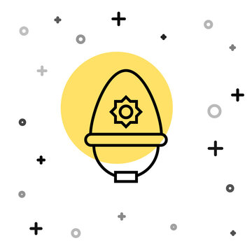 recommend clip art: Black line British police helmet icon isolated on white background. Random dynamic shapes. Vector.