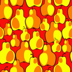 Vector seamless pattern of different pears on a red background.  - 362399026