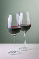 Wine glasses with burgundy wine