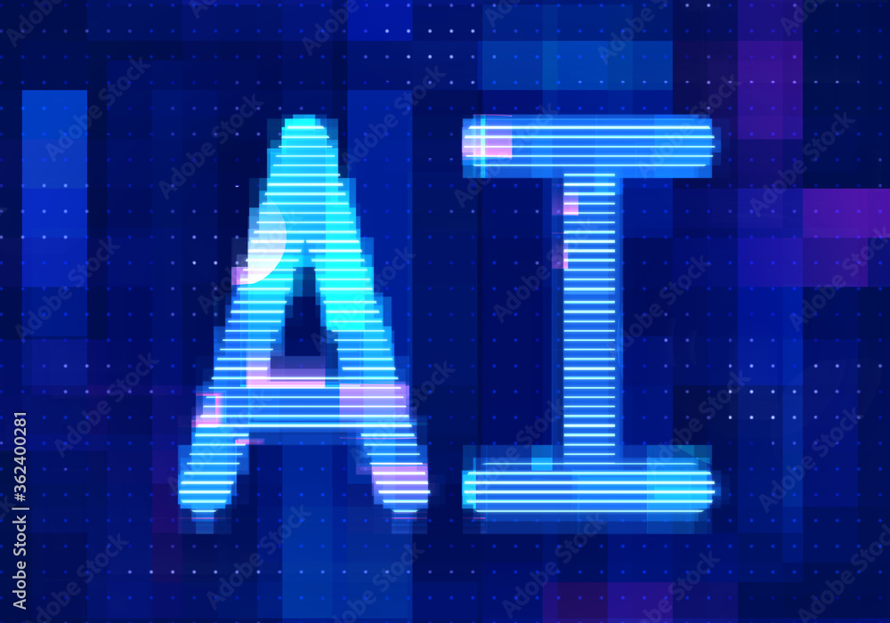 Poster artificial intelligence icon ai technology blue background. abstract digital machine learning with d