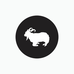 half stand angora goat silhouette isolated on black circle - goat, sheep, lamb logo emblem or button icon - mammal, animal vector icon