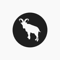 silhouette of billy goat isolated on black circle - goat, sheep, lamb logo emblem or button icon silhouette - mammal, animal vector icon