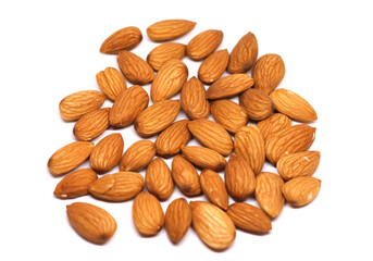 Almonds close up shot in white background